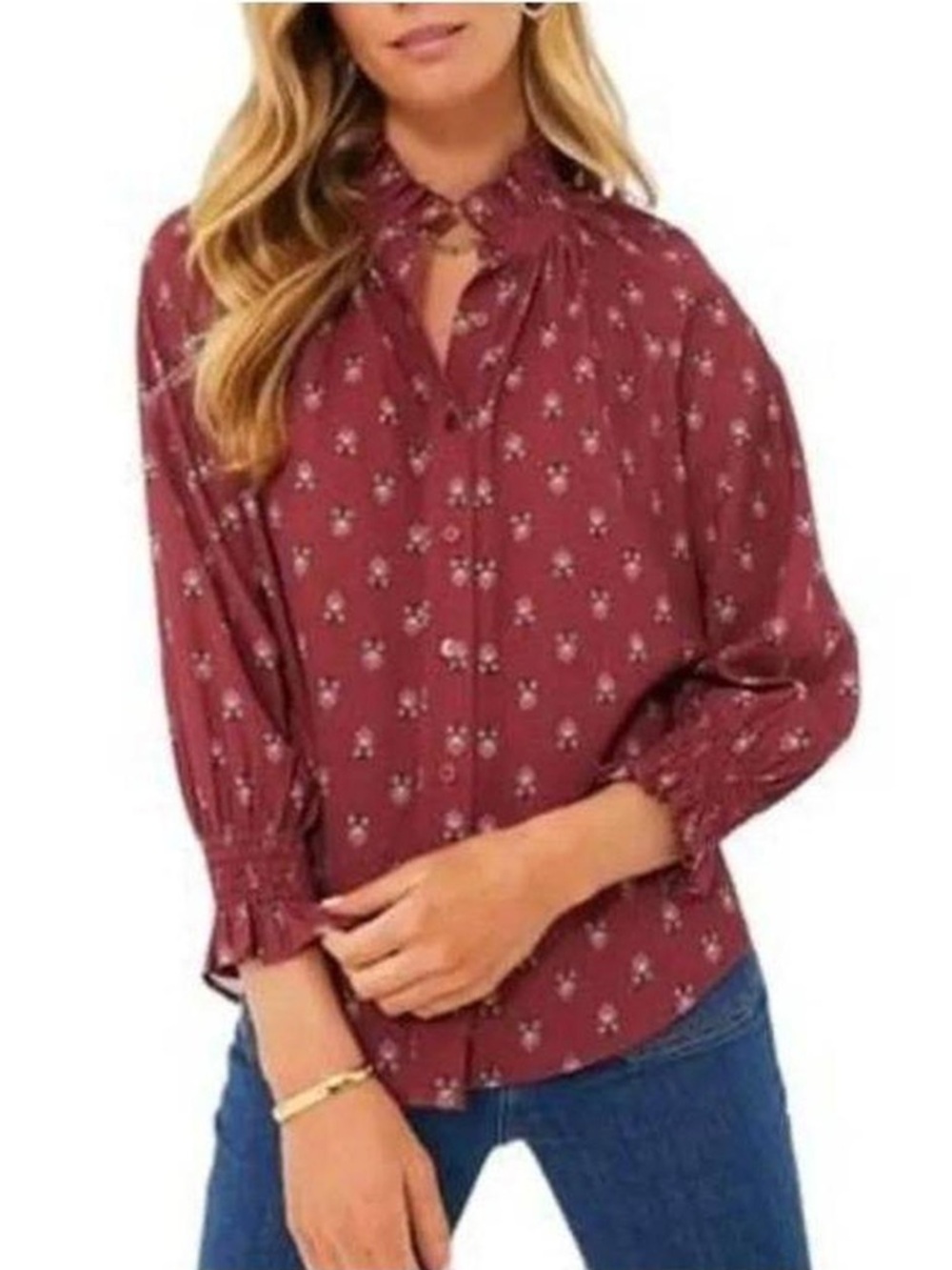 Tuckernuck Mulberry Half Drop Schuyler Burgundy Blouse Size Large